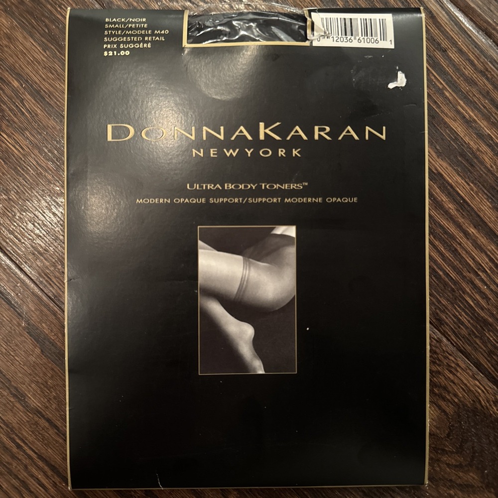 VTG Donna Karan NY Ultra Body Toners pantyhose Black Noir Small‎ Petite M40 NWT